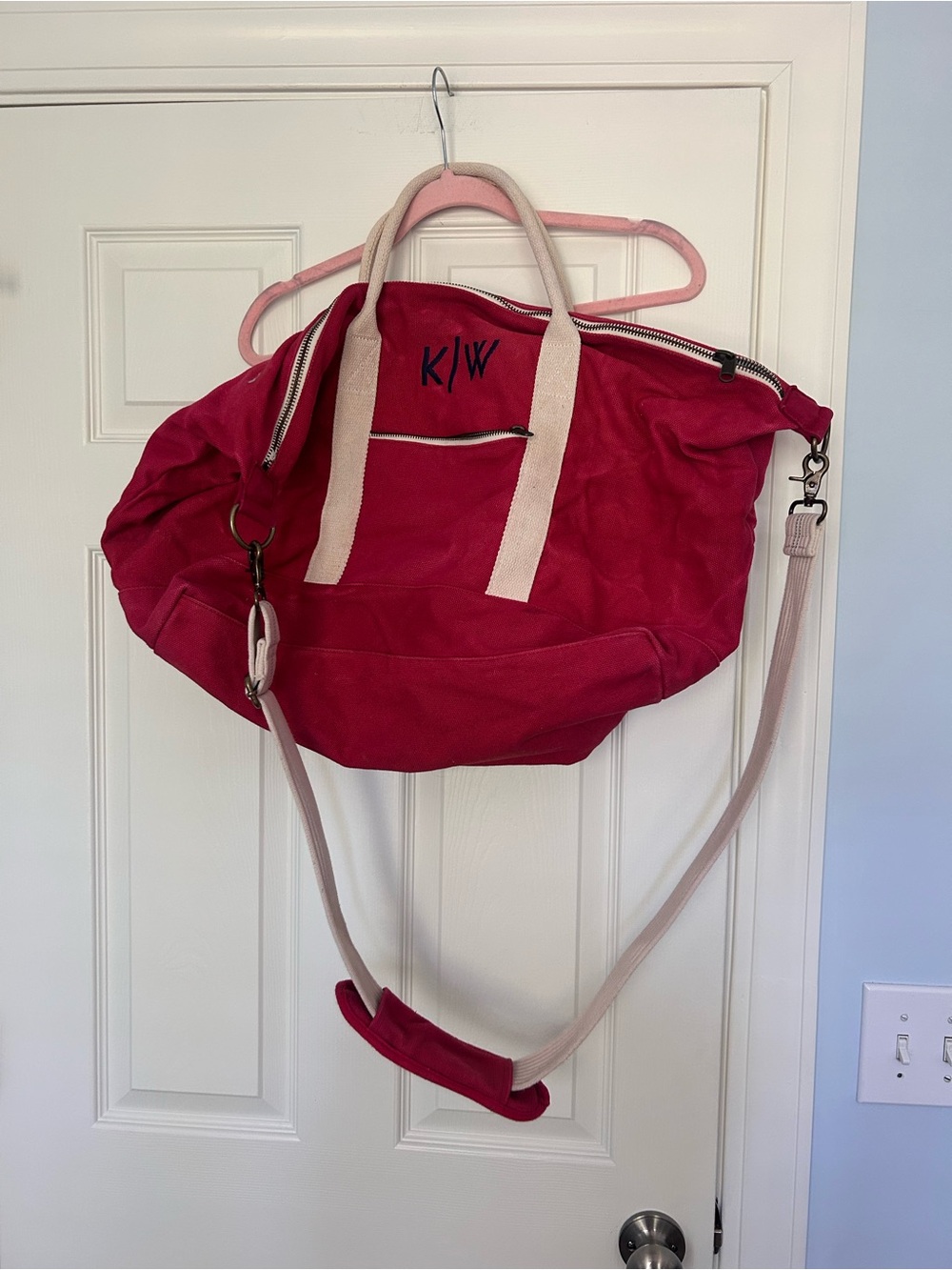 Mark Graham Red Canvas Weekender Bag with Contrast Straps